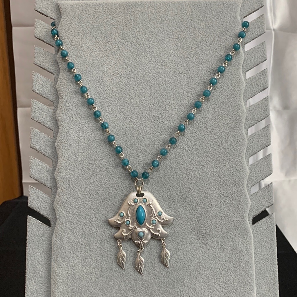 Calypso For Target Blue/Green Bead And Silver Tone Pendant Necklace